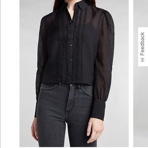 NWT express black Cropped Organza Pleated Front Shirt small